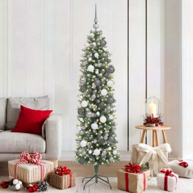 Árbol Navideño Artificial Delgado con 300 LED Verde 180 cm
