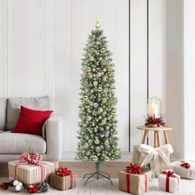 Árbol Navideño Artificial Delgado con 300 LED verde y 180 cm
