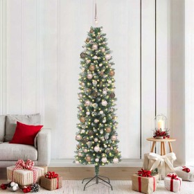 Árbol Navideño Artificial Delgado con 300 LED Verde 210 cm