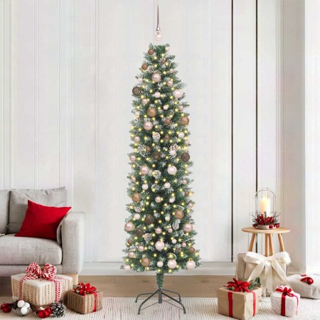 Árbol Navideño Artificial Delgado con 300 LED Verde 210 cm