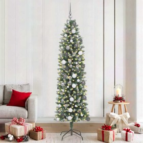 Árbol Navideño Artificial Delgado con 300 LED Verde 210 cm