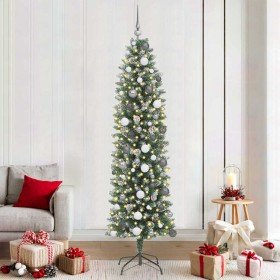 Árbol Navideño Artificial Delgado con 300 LED Verde 210 cm