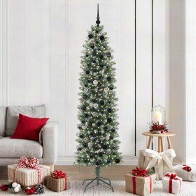 Árbol Navideño Artificial Delgado con 300 LED verde y 210 cm