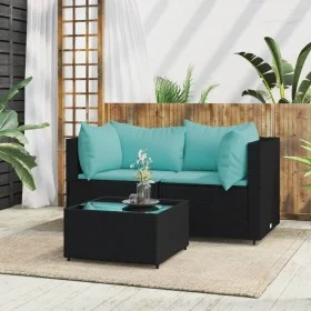 3-piece garden furniture set with black synthetic rattan cushions by vidaXL, Outdoor sofas - Ref: Foro24-319795, Price: 244,5...