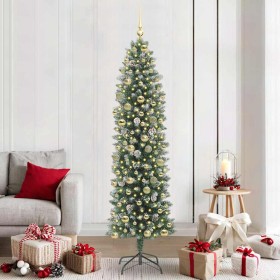 Árbol Navideño Artificial Delgado con 300 LED verde y 210 cm