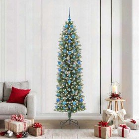Árbol Navideño Artificial Delgado con 300 LED verde y 210 cm