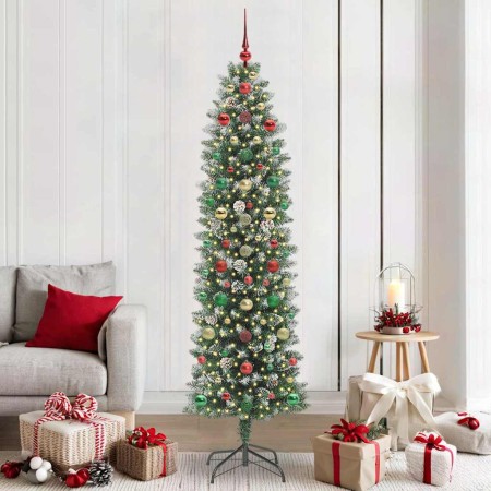 Árbol Navideño Artificial Delgado con 300 LED verde y 210 cm