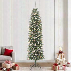 Árbol Navideño Artificial Delgado con 300 LED Verde 240 cm
