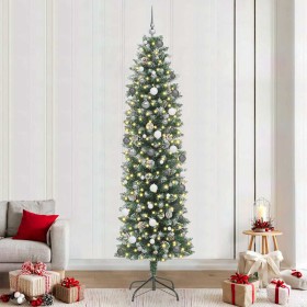 Árbol Navideño Artificial Delgado con 300 LED Verde 240 cm
