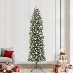 Árbol Navideño Artificial Delgado con 300 LED Verde 240 cm