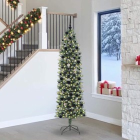 Árbol Navideño Artificial Delgado con 300 LED verde y 240 cm