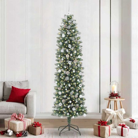 Árbol Navideño Artificial Delgado con 300 LED verde y 240 cm