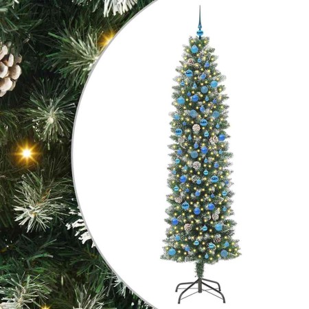 Árbol Navideño Artificial Delgado con 300 LED verde y 240 cm