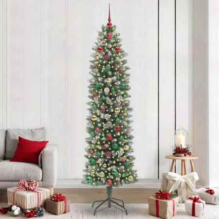 Árbol Navideño Artificial Delgado con 300 LED verde y 240 cm