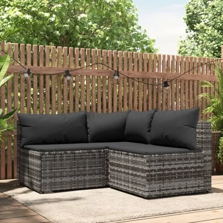 3-teiliges Gartenmöbel-Set und graue synthetische Rattankissen von vidaXL, Outdoor-Sofas - Ref: Foro24-319764, Preis: 234,12 ...