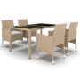 Set de comedor de jardín 5 pzas ratán sintético vidrio beige