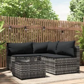 4-teiliges Gartenmöbel-Set und graue synthetische Rattankissen von vidaXL, Outdoor-Sofas - Ref: Foro24-319765, Preis: 316,14 ...