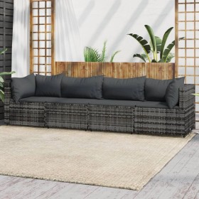 Set de muebles de jardín 4 pzas y cojines ratán sintético gris