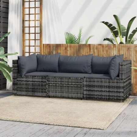 3-teiliges Gartenmöbel-Set und graue synthetische Rattankissen von vidaXL, Outdoor-Sofas - Ref: Foro24-319766, Preis: 206,28 ...