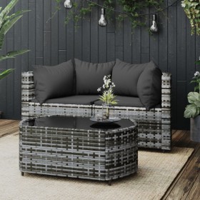 Set de muebles de jardín 3 pzas y cojines ratán sintético gris de vidaXL, Sofás de exterior - Ref: Foro24-319775, Precio: 193...