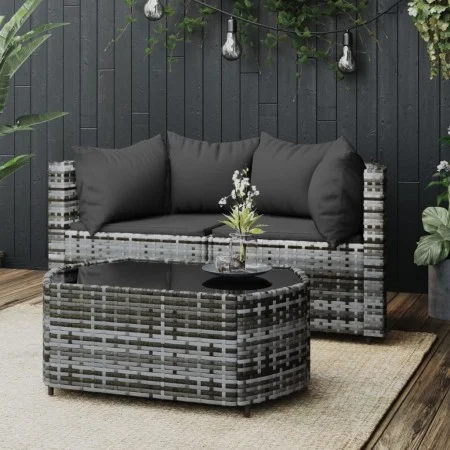 3-teiliges Gartenmöbel-Set und graue synthetische Rattankissen von vidaXL, Outdoor-Sofas - Ref: Foro24-319775, Preis: 192,45 ...