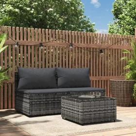 3-teiliges Gartenmöbel-Set und graue synthetische Rattankissen von vidaXL, Outdoor-Sofas - Ref: Foro24-319771, Preis: 162,93 ...