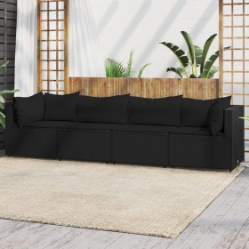 Gartenset mit Kissen 4-teilig aus schwarzem synthetischem Rattan von vidaXL, Outdoor-Sofas - Ref: Foro24-319784, Preis: 351,6...