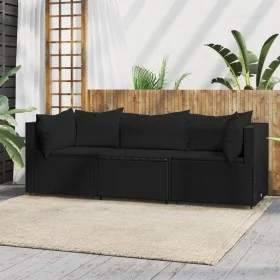 3-piece garden furniture set and black synthetic rattan cushions by vidaXL, Outdoor sofas - Ref: Foro24-319782, Price: 263,66...