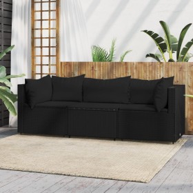 3-teiliges Gartenmöbel-Set und schwarze synthetische Rattankissen von vidaXL, Outdoor-Sofas - Ref: Foro24-319782, Preis: 278,...