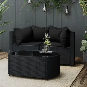 3-teiliges Gartenmöbel-Set und schwarze synthetische Rattankissen von vidaXL, Outdoor-Sofas - Ref: Foro24-319791, Preis: 201,...