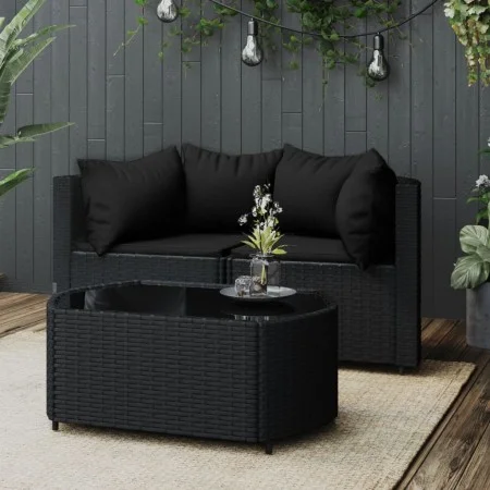 3-teiliges Gartenmöbel-Set und schwarze synthetische Rattankissen von vidaXL, Outdoor-Sofas - Ref: Foro24-319791, Preis: 201,...