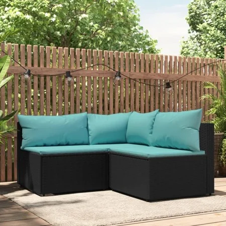 3-teiliges Gartenmöbel-Set und schwarze synthetische Rattankissen von vidaXL, Outdoor-Sofas - Ref: Foro24-319796, Preis: 209,...