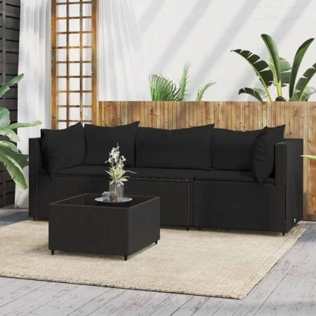 Garden set with 4-piece black synthetic rattan cushions by vidaXL, Outdoor sofas - Ref: Foro24-319783, Price: 258,60 €, Disco...