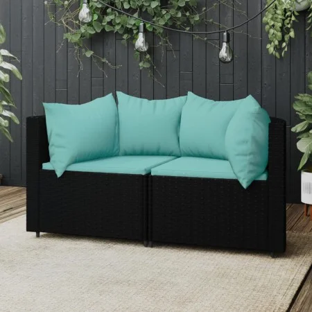 Garden corner sofas with cushions 2 pcs black synthetic rattan by vidaXL, Outdoor sofas - Ref: Foro24-319806, Price: 175,11 €...