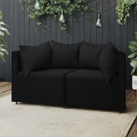 Garten-Ecksofas mit Kissen, 2 Stück, schwarzes synthetisches Rattan von vidaXL, Outdoor-Sofas - Ref: Foro24-319790, Preis: 16...