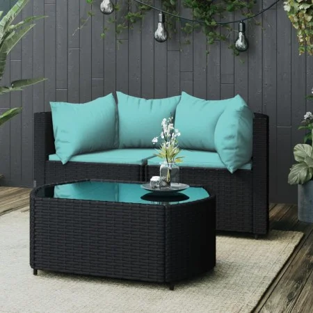 3-piece garden furniture set with black synthetic rattan cushions by vidaXL, Outdoor sofas - Ref: Foro24-319807, Price: 218,8...