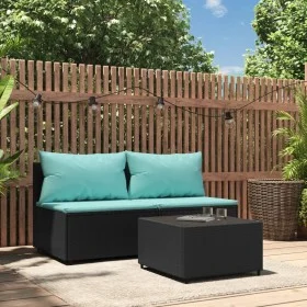 3-teiliges Gartenmöbel-Set und schwarze synthetische Rattankissen von vidaXL, Outdoor-Sofas - Ref: Foro24-319803, Preis: 199,...