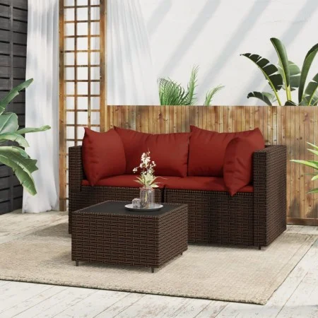 Garden furniture set 3 pieces and brown synthetic rattan cushions by vidaXL, Outdoor sofas - Ref: Foro24-319811, Price: 167,0...
