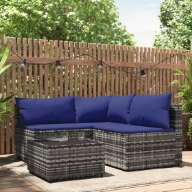 Set de muebles de jardín 4 pzas y cojines ratán sintético gris de vidaXL, Sofás de exterior - Ref: Foro24-319845, Precio: 303...