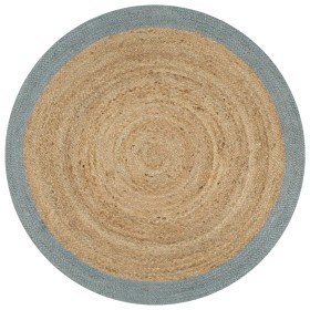 Alfombra hecha a mano de yute con borde verde oliva 120 cm
