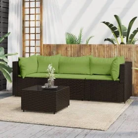 4-teiliges Gartenmöbel-Set und braune synthetische Rattankissen von vidaXL, Outdoor-Sofas - Ref: Foro24-319831, Preis: 280,24...