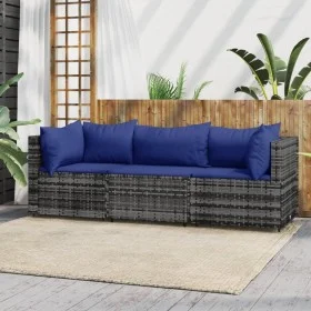 3-piece garden furniture set and gray synthetic rattan cushions by vidaXL, Outdoor sofas - Ref: Foro24-319846, Price: 178,26 ...