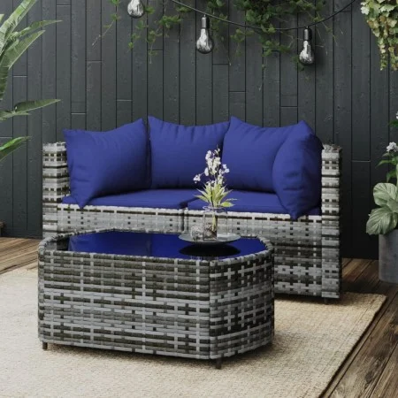 3-teiliges Gartenmöbel-Set und graue synthetische Rattankissen von vidaXL, Outdoor-Sofas - Ref: Foro24-319855, Preis: 177,08 ...