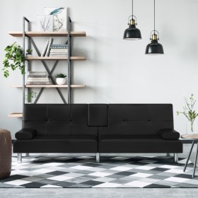 Black synthetic leather sofa bed with cup holders by vidaXL, Sofas - Ref: Foro24-351926, Price: 314,03 €, Discount: %
