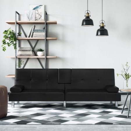Schlafsofa mit Getränkehalter aus schwarzem Kunstleder von vidaXL, Sofas - Ref: Foro24-351926, Preis: 314,03 €, Rabatt: %