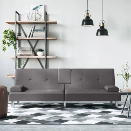Sofá cama con portavasos cuero sintético gris by vidaXL, Sofas - Ref: Foro24-351928, Price: 297,21 €, Discount: %