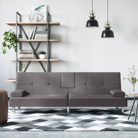 Sofá cama con portavasos cuero sintético gris by vidaXL, Sofas - Ref: Foro24-351928, Price: 317,47 €, Discount: %