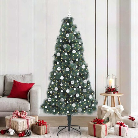 Árbol de Navidad artificial iluminado con juego de bolas 210 cm