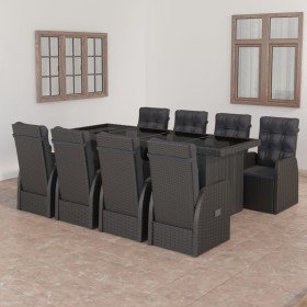 Set comedor de jardín 9 piezas y cojines ratán sintético negro en Conjuntos de jardín | Comprar online en Foro24