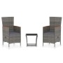 Set de muebles de jardín 3 pzas y cojines ratán sintético gris